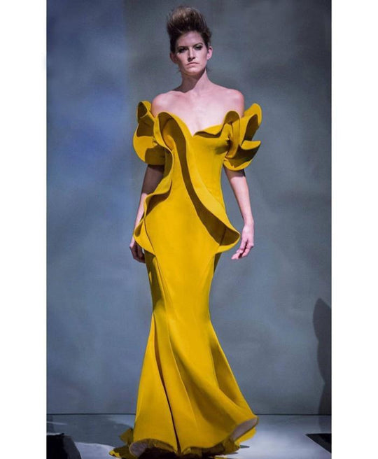 MNM Couture  2328 - Peplum Off-Shoulder Mermaid Evening Gown