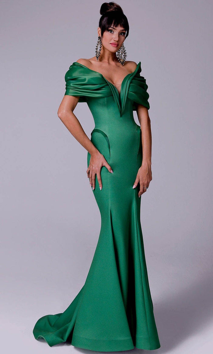 MNM Couture 2710 - Off-Shoulder Mermaid Formal Dress Evening Dresses 4 / Green