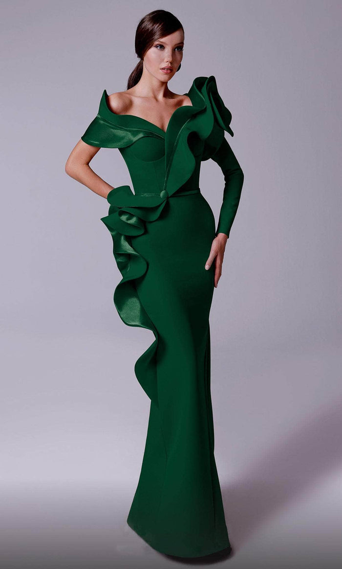 MNM Couture 2714 - Ruffled Rosette Evening Gown Evening Dresses 4 / Green