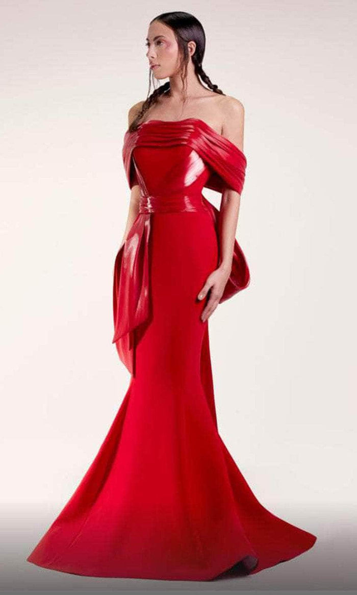 MNM COUTURE G1424 - Mettalic and Matte Formal Gown Evening Dresses 0 / Red