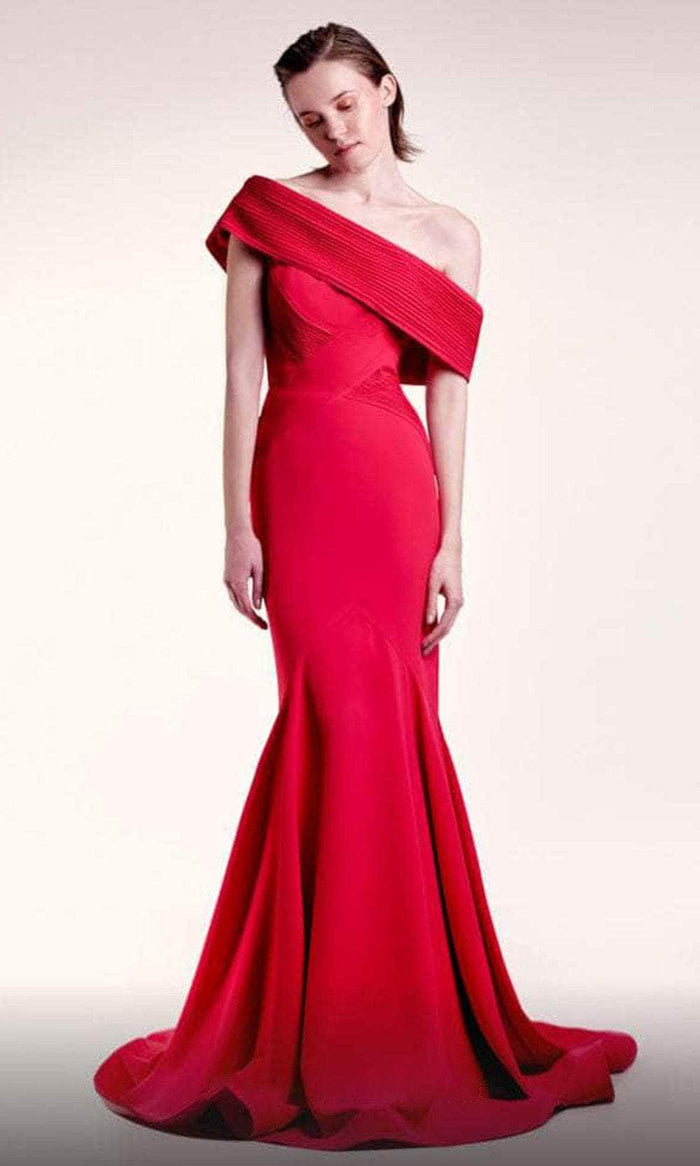 MNM COUTURE G1430 - Asymmetric Mermaid Evening Dress Evening Dresses 0 / Fuchsia