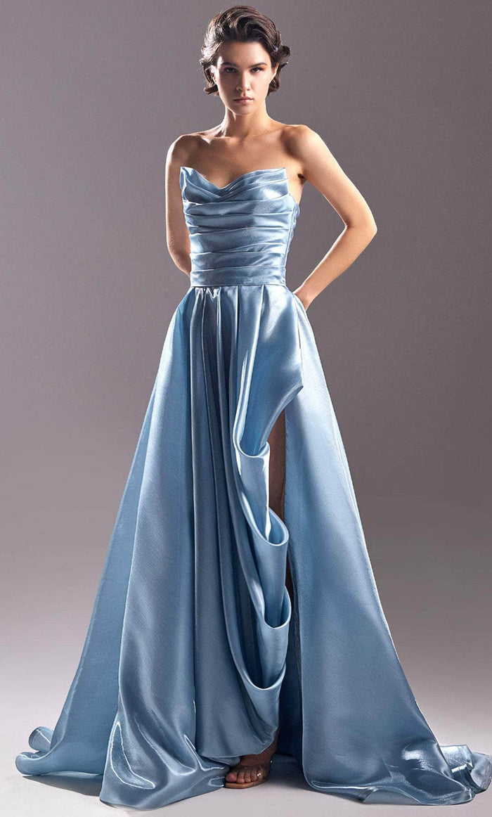 MNM COUTURE G1501 - Draped A-Line Evening Gown Prom Dresses 0 / Blue