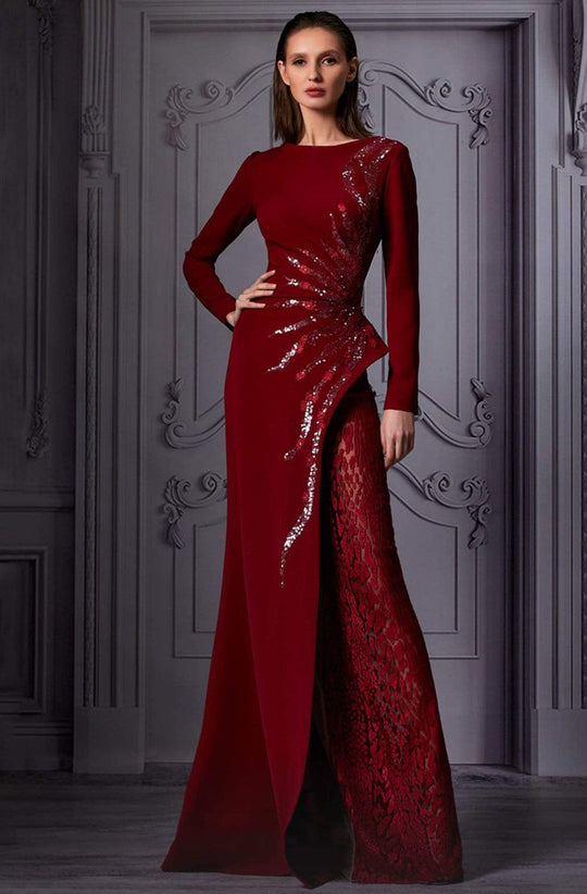 MNM Couture - K3850 Sequin Embellished Long Sleeves Gown