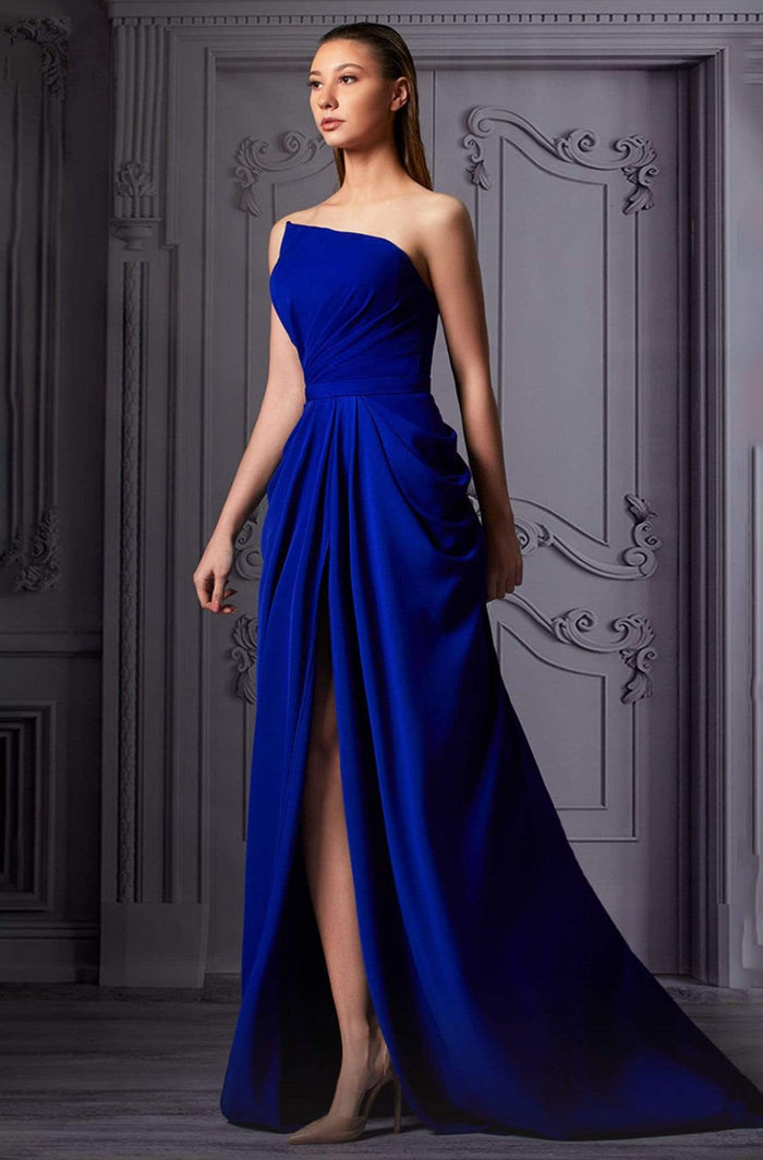 MNM COUTURE - K3854 Ruched Asymmetrical Sheath Dress Special Occasion Dress 0 / Royal Blue