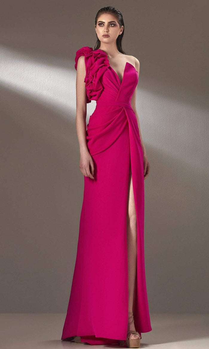 MNM COUTURE - K3904 Asymmetrical A-Line Evening Dress Evening Dresses 4 / Fuchsia