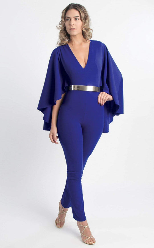 MNM Couture - L0025 Cape Sleeve Ankle Length Jumpsuit