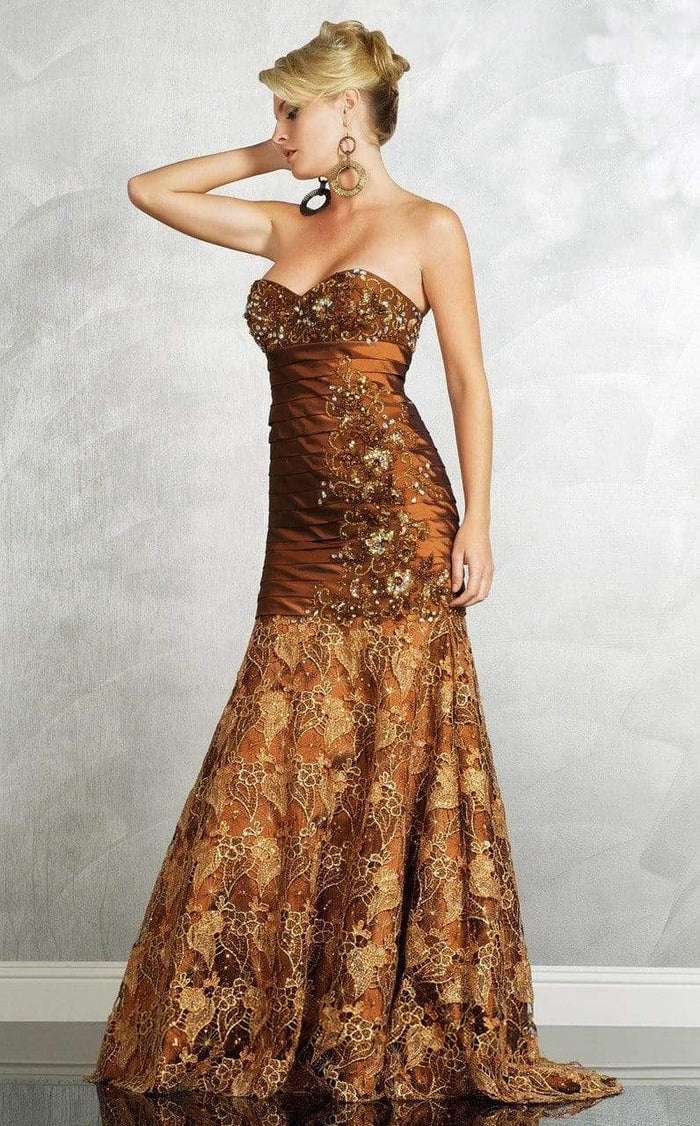 MNM Couture Laced Sweetheart A-line Dress 6539 - 1 pc Brown In Size 6 Available CCSALE 6 / Brown