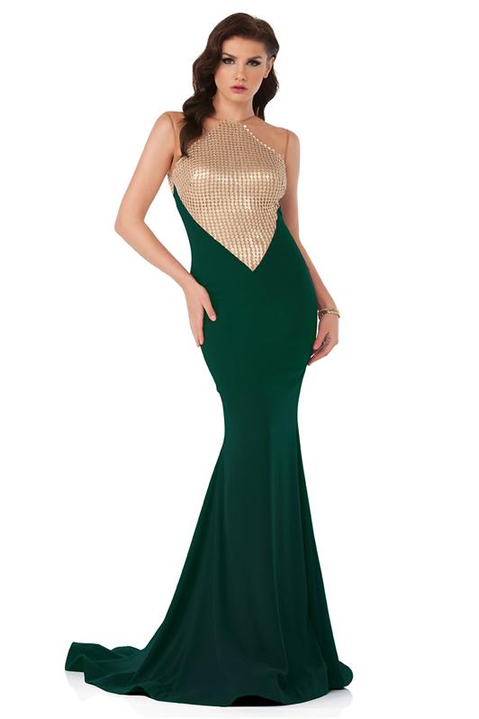 MNM Couture - N0014 Sleeveless Illusion Metallic Trumpet Gown