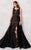 MNM COUTURE - N0272 Sequined Scallop High Slit Overskirt Gown In Black