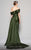 MNM Couture - N0356 Asymmetric Off-Shoulder Drape Train Evening Gown In Green