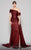 MNM Couture - N0356 Asymmetric Off-Shoulder Drape Train Evening Gown In Red