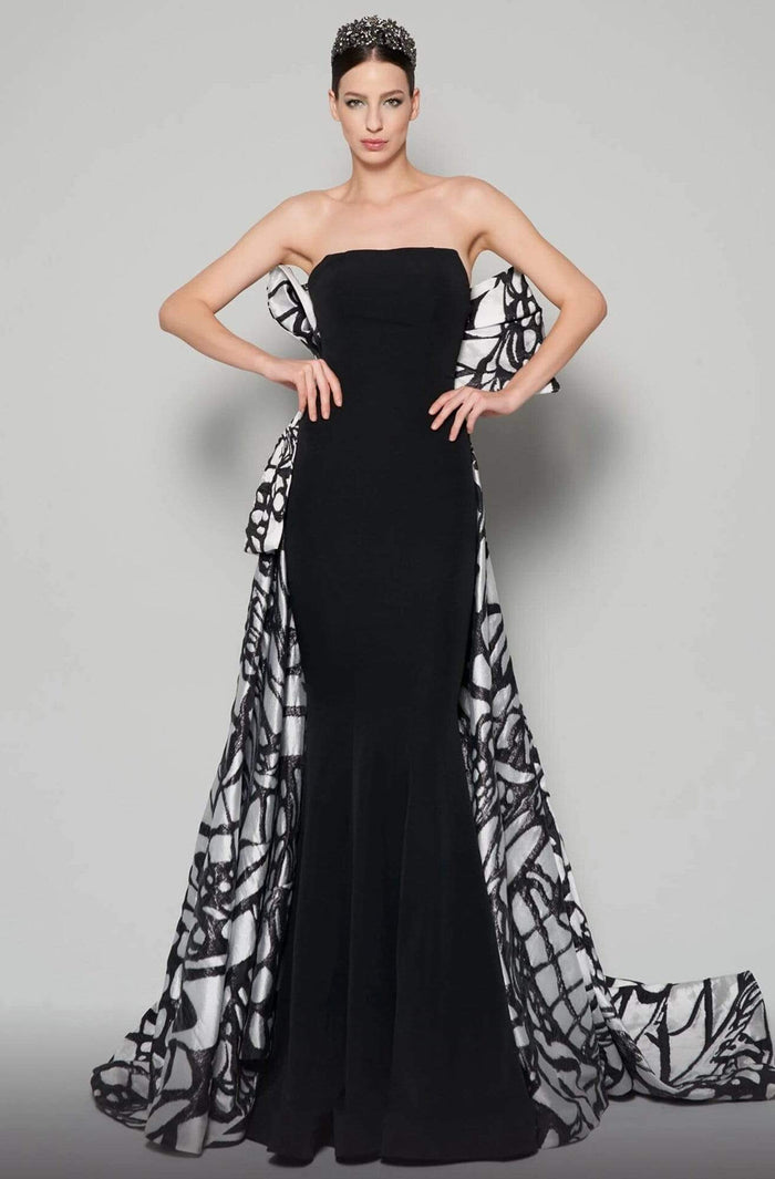 MNM COUTURE - N0395 Strapless Straight Neck Trumpet Dress With Train Prom Dresses 4 / Black