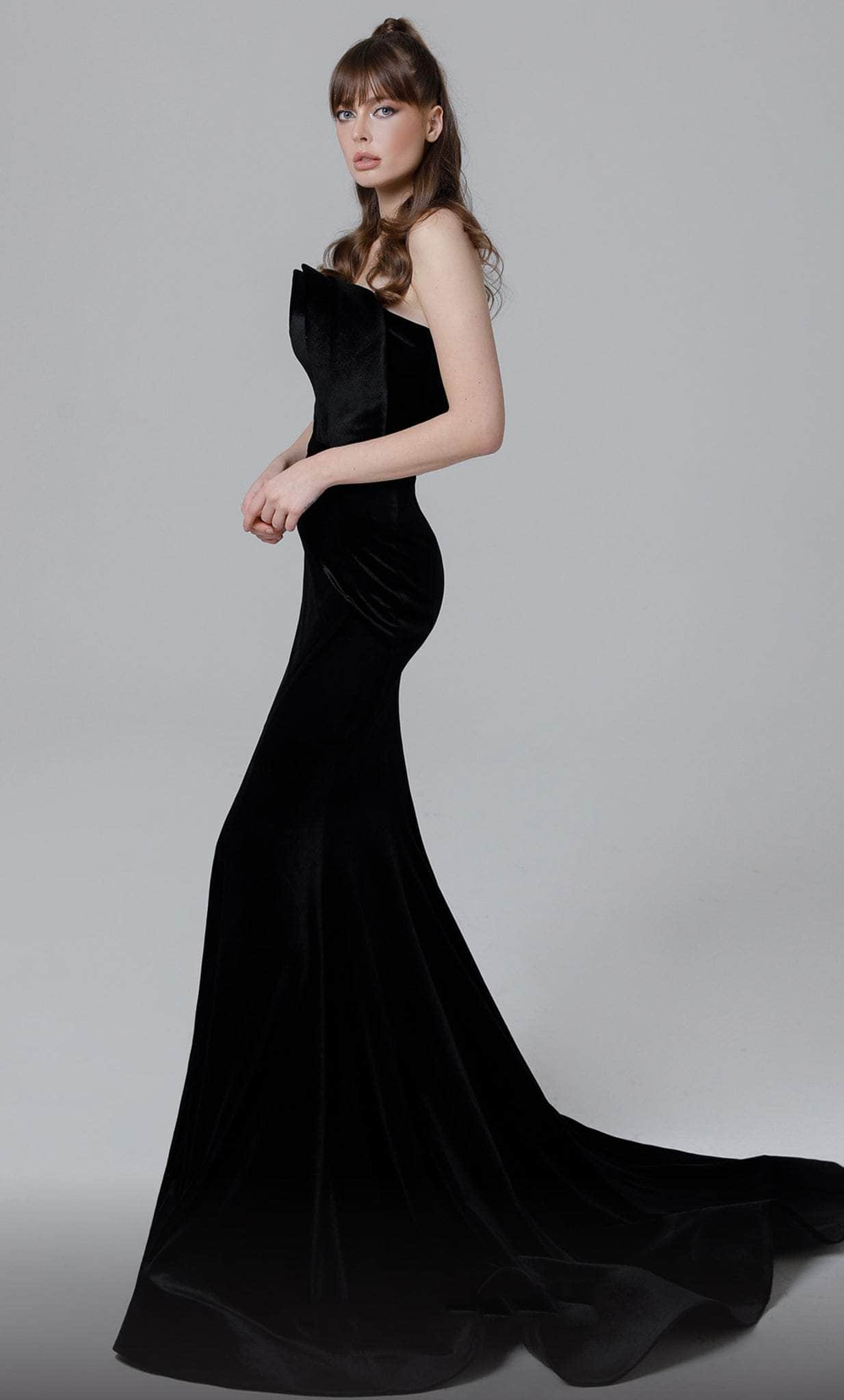Black Velvet Plus Size Party Dress Strapless Ruffle Trim Side Split Ev –  TulleLux Bridal Crowns & Accessories