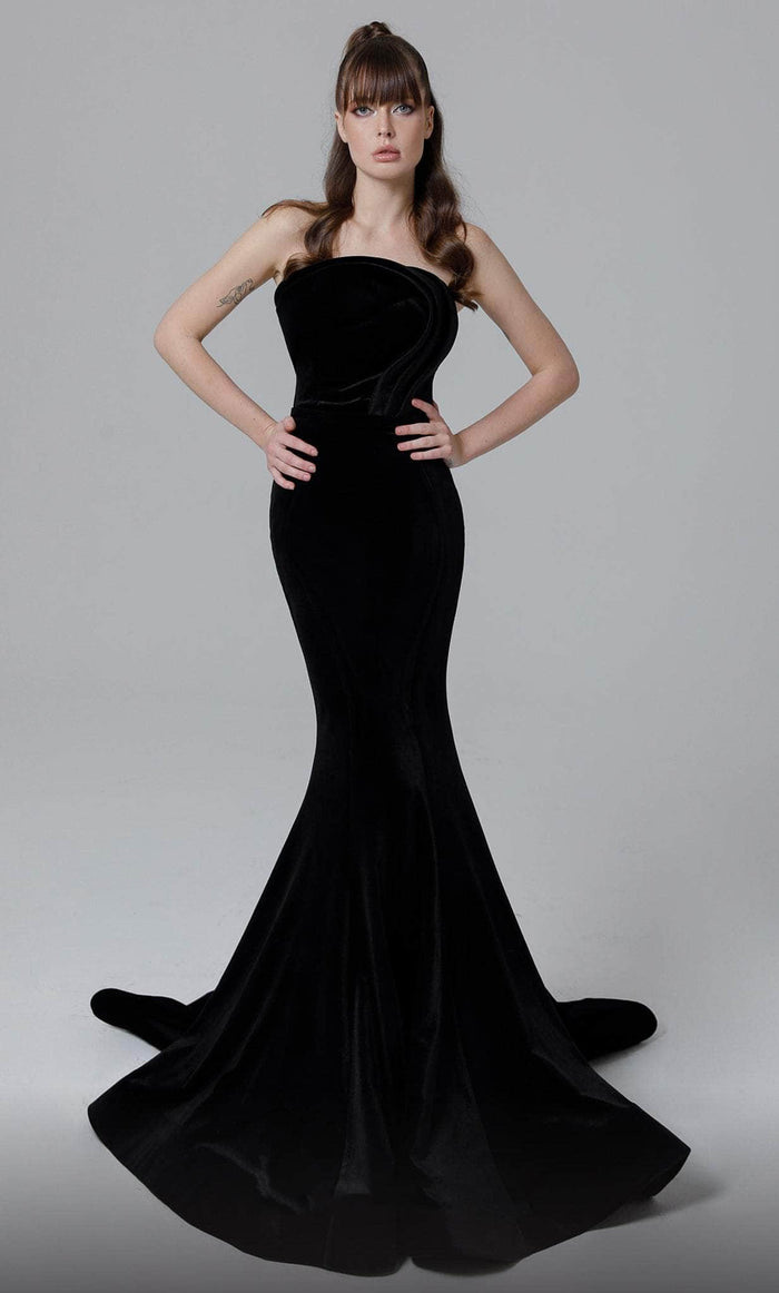 MNM Couture N0450 - Strapless Velvet Evening Gown Prom Dresses 4 / Black