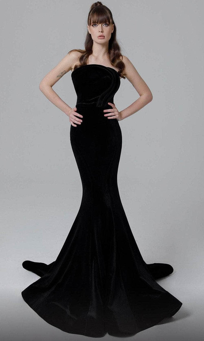 MNM COUTURE N0465 - Strapless Mermaid Evening Dress Prom Dresses 4 / Black