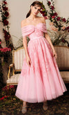 MNM COUTURE N0498 - Off Shoulder Tea Length Dress Sweet 16 Dresses 4 / Pink2