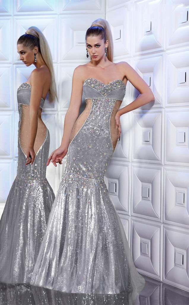 MNM Couture Ornate Illusion Paneled Gown 8181 - 1 pc Silver in Size 6 Available CCSALE 6 / Silver