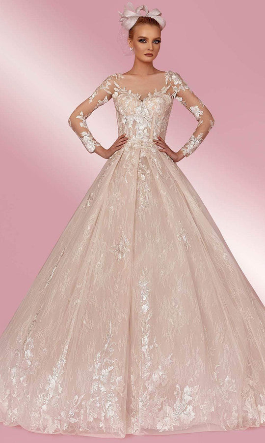 MNM Couture W2106 - Illusion Laced Long Sleeve Dress