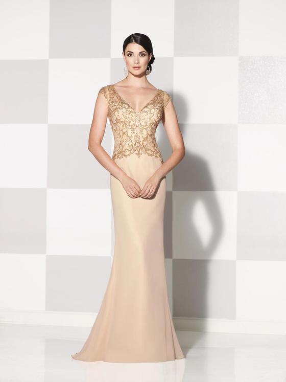 Mon Cheri - 115600 Beaded Illusion Cap Sleeves Mother of the Bride Dress - 1 Pc. Dark Champagne in size 6 Available CCSALE 6 / Dark Champagne