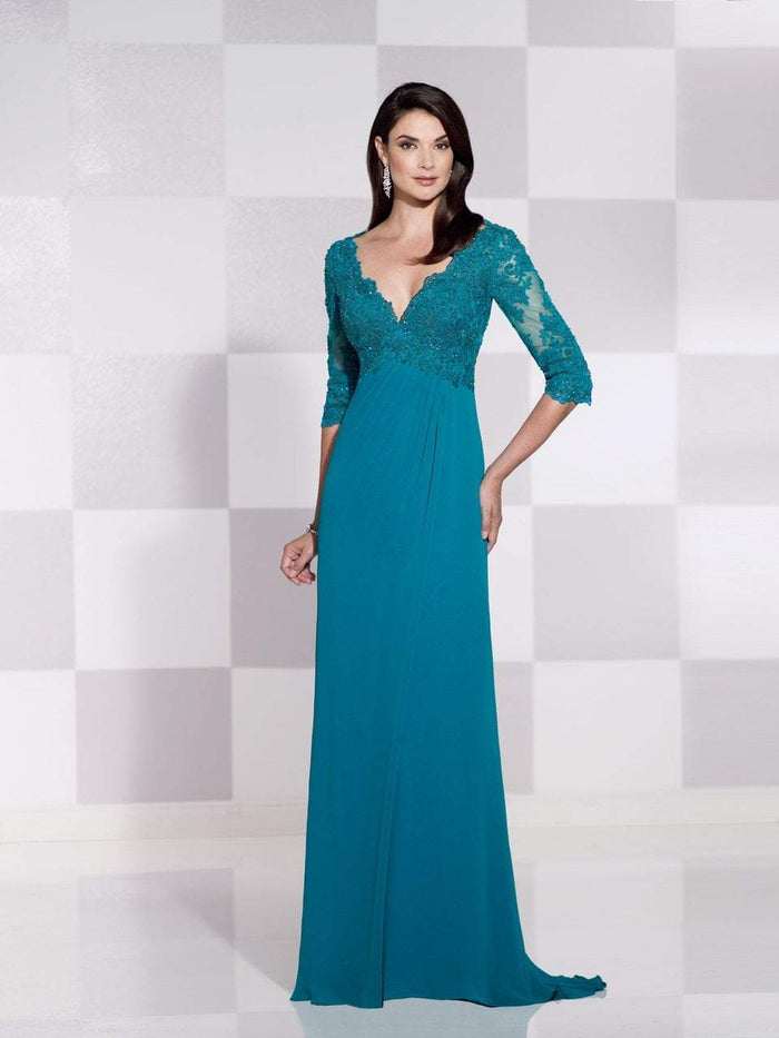 Mon Cheri - 115617 Quarter Sleeve Lace Empire Dress CCSALE 12 / Teal
