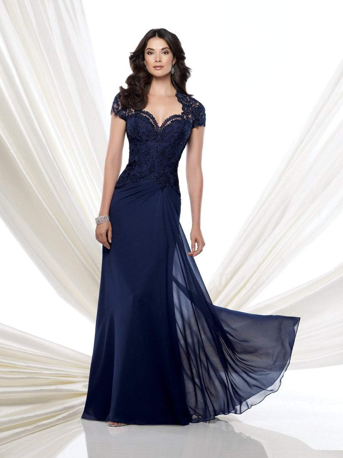 Mon Cheri - 115974 Lace Chiffon A-line Dress - 1 pc Navy in Size 4 Available CCSALE 4 / Navy Blue