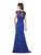 Mon Cheri -214690 V-Neck Cap Sleeve Lace Ruched Dress  - 1 Pc. Dark Purple in size 6 Available CCSALE 6 / Dark Purple