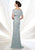 Mon Cheri - 215D03 Bateau Scalloped Lace Applique Evening Gown - 1 pc Blue Willow in Size 8 Available CCSALE