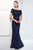 Mon Cheri - 215D03 Bateau Scalloped Lace Applique Evening Gown - 1 pc Blue Willow in Size 8 Available CCSALE 8 / Blue Willow