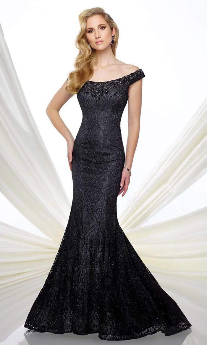 Mon Cheri 216975 Off-Shoulder Lace Mermaid Dress- 1 pc Mink In Size 8 Available CCSALE 4 / Black