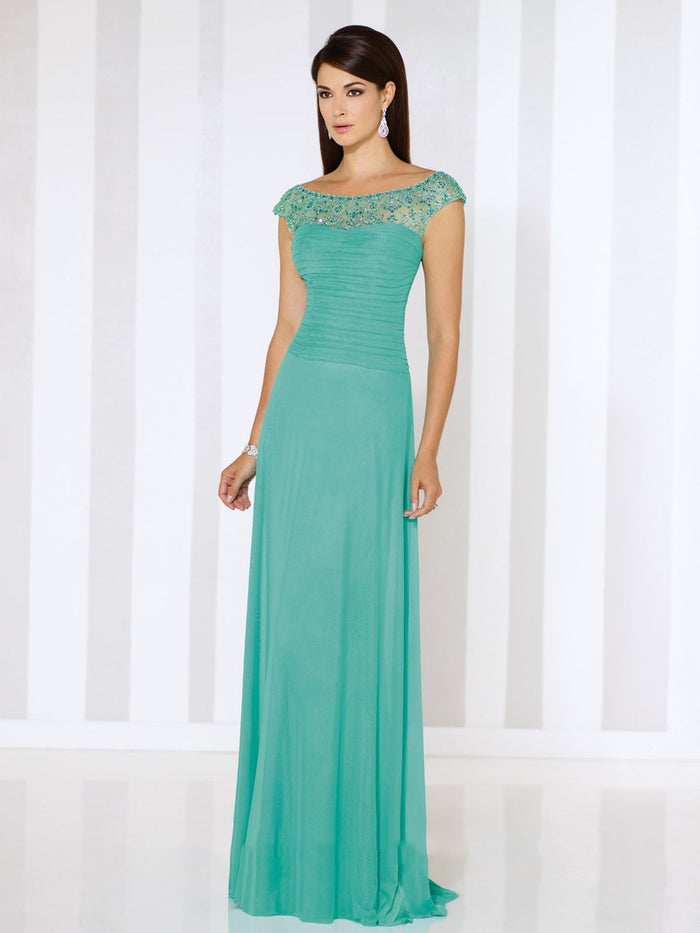 Mon Cheri - Beaded Illusion Bateau Pleated Bodice Gown 116662 - 1 pc Jade In Size 4 Available CCSALE 4 / Jade