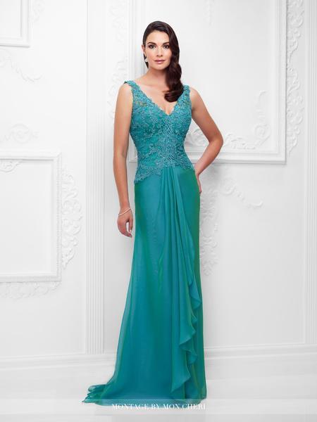 Mon Cheri - Beaded Lace A-Line Gown with Detachable Sleeves 117909 CCSALE 10 / Patina