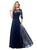 Mon Cheri Lace Applique A-line Gown in Navy Blue 115968W CCSALE 20W / NavyBlue