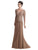Mon Cheri Lace Bodice V-Neck Gown in Light Coffee 113906 CCSALE 10 / LightCoffee