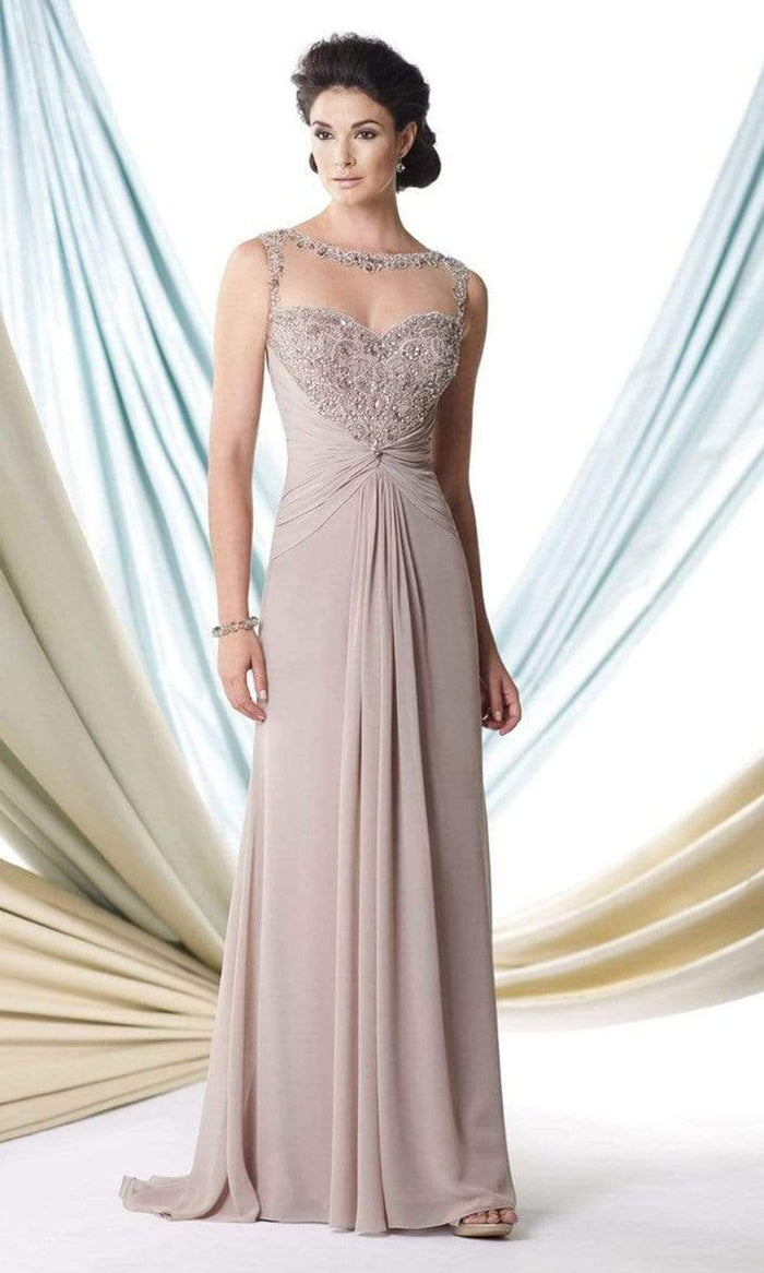 Mon Cheri - Ornate Sweetheart Illusion Ruched Dress in Taupe 114910 - 1 pc Taupe in Size 8 Available CCSALE 8 / Taupe