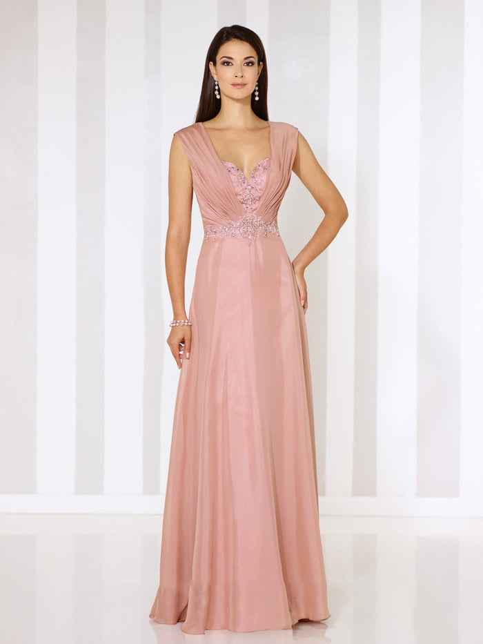Mon Cheri Ruched Cap Sleeve Ornate Chiffon Gown 116664 CCSALE 8 / Rose Quartz
