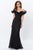 Mon Cheri - Ruffled Off-Shoulder Sheath Evening Gown 119931 - 1 pc Blue Willow In Size 8 Available CCSALE 8 / Black