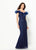 Mon Cheri - Ruffled Off-Shoulder Sheath Evening Gown 119931 - 1 pc Blue Willow In Size 8 Available CCSALE 8 / Blue Willow
