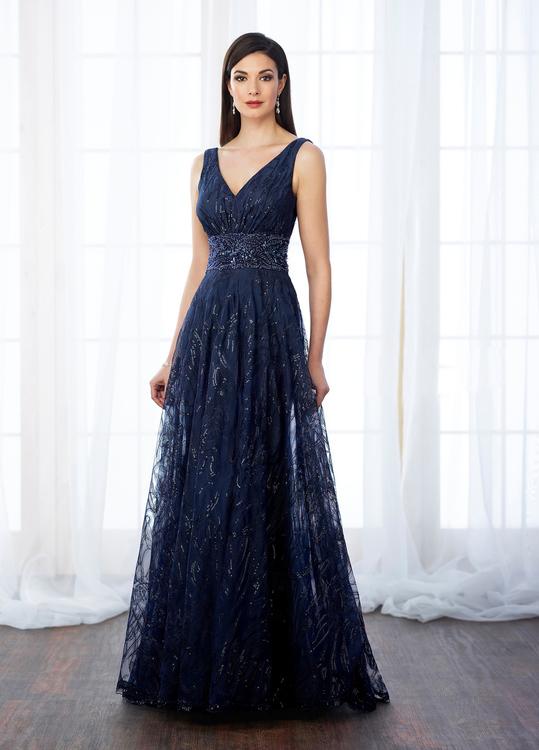 Mon Cheri Sequined Tulle Sleeveless Gown 217645 - 1 pc Navy In Size 4 Available CCSALE 4 / Navy
