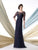 Mon Cheri - Sheer Bateau Neck Sheath Gown 213967 - 2 pcs Smoke Gray in Sizes 4 and 18 Available CCSALE 20 / Navy Blue