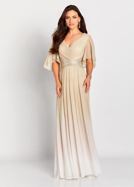 Mon Cheri - V-Neck Flutter Sleeve Ombre Evening Gown 119657 - 1 pc Champagne In Size 14 Available CCSALE 14 / Champagne