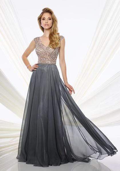 Montage by Mon Cheri - 116940 Beaded Chiffon A-line Dress - 1 pc Gray In Size 10 Available CCSALE 10 / Gray