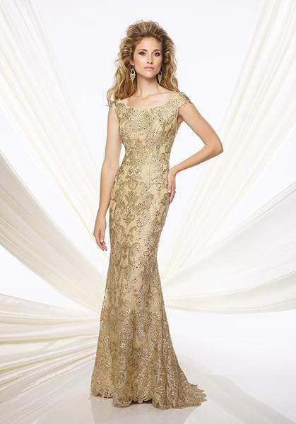 Montage by Mon Cheri - 116948 Metallic Lace Dress - 1 pc Mink in Size 6 and 1 pc Gold in Size 4 Available CCSALE 8 / Gold