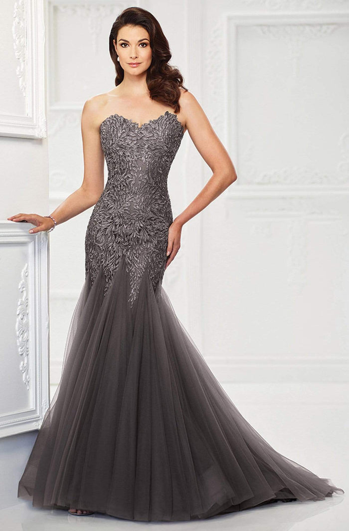 Montage by Mon Cheri - 118964 Strapless Tulle Trumpet Gown Special Occasion Dress 4 / Gunmetal