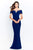Montage by Mon Cheri - 120905 Off Shoulder Brooch Accent Sheath Gown Formal Gowns 4 / Navy