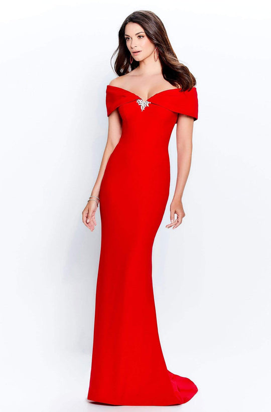 Montage by Mon Cheri - 120905 Off Shoulder Brooch Accent Sheath Gown