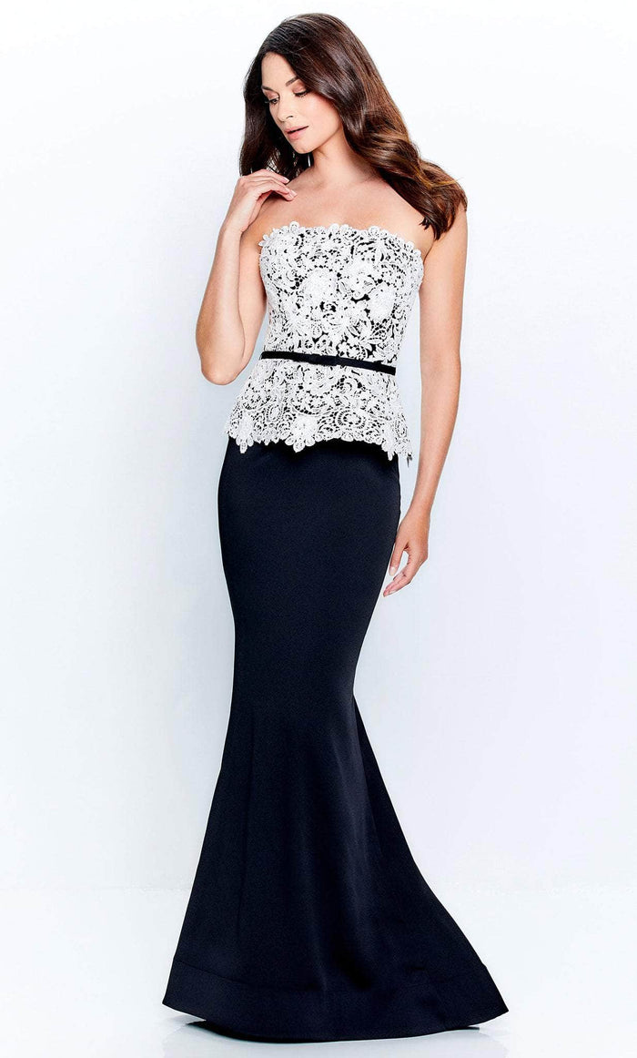 Montage by Mon Cheri 120907W - Strapless Laced Formal Gown Evening Dresses 16W / White/Black