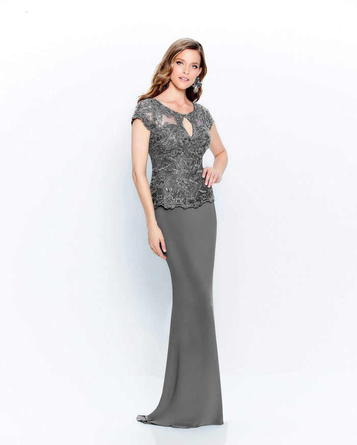 Montage by Mon Cheri - 120910 Embroidered Jersey Sheath Dress Mother of the Bride Dresses 4 / Charcoal