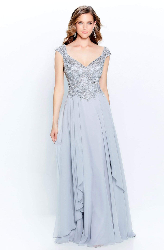 Montage by Mon Cheri - 120914 Beaded V-Neck A-Line Dress Evening Dresses 4 / Silver