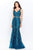 Montage by Mon Cheri - 120921 Metallic Ribbon Plunging V-Neck Gown Evening Dresses 4 / Emerald
