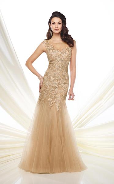 Montage by Mon Cheri - 216964 Tulle Lace Trumpet Dress - 1 pc Champagne in Size 10 Available CCSALE 18 / Champagne